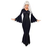 Smiffys Midnight Vamp Costume, Black with Gown, Halloween Adult Fancy Dress, Vampire Dress Up Costumes