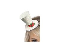 Smiffys Mini Top Hat, White with Glitter, on Headband, Christmas Fancy Dress Accessory, Christmas Dress Up Hats Xmas Festive hat headband