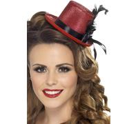 Smiffys Mini Tophat Ribbon and Feather - RedBlack
