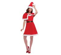 Smiffys Miss Santa Costume, Red with Dress, Hat & Cape, Christmas Adult Fancy Dress, Santa Dress Up Costumes