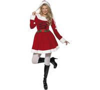 Miss Santa Ladies Christmas Fancy Dress Hooded Costume Outfit UK 8-16