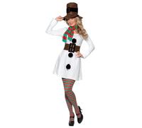 Smiffys Miss Snowman Costume for Women, White Christmas Fancy Dress Outfit -Dress, Belt, Hat and Red & Green Scarf, Festive Female Snowman Outfit for Holiday Parties, Santa’s Grotto Medium