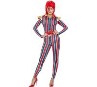 Smiffys Miss Space Superstar Costume, Multi-Coloured with Jumpsuit & Belt, 1970's Disco Fancy Dress, Adult Dress Up Costumes