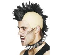 Smiffys Mohican Wig, Black with Latex Cap, 1980's Fancy Dress, Adult Dress Up Wigs