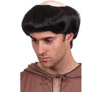 Smiffys Monk's Wig, Black Short, with Plastic Top, Saints and Sinners Fancy Dress, Adult Dress Up Wigs