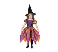 Moon & Stars Witch Costume Girls Colourful Witches Halloween Fancy Dress Outfit