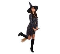 Smiffys Moon & Stars Witch Costume with Dress & Hat, Halloween Adult Fancy Dress