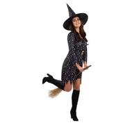 Smiffys Moon & Stars Witch Costume with Dress & Hat, Halloween Adult Fancy Dress, Witch Dress Up