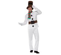 Smiffys Mr Snowman Costume, White with Top, Attached Belt, Trousers, Scarf & Hat, Christmas Adult Fancy Dress, Santa Dress Up Costumes