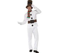 Smiffys Mr Snowman Costume, White with Top, Attached Belt, Trousers, Scarf & Hat, Christmas Adult Fancy Dress, Santa Dress Up Costumes