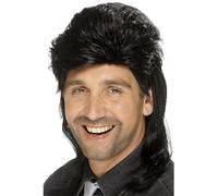 Smiffy's Mullet Wig 80s Men's Disco Pop Star Fancy Dress Black