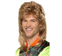 Smiffys Mullet Wig, Brown with Blonde Highlights, 1980's Fancy Dress, Adult Dress Up Wigs Halloween