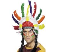 Smiffys Native American Inspired Headdress, Multi-Coloured Sitting Bull, Cowboys and Indians Fancy Dress, Adult Dress Up Accessories