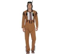 Smiffys Native American Inspired Warrior Costume, Brown with, Top, Trousers & Headband, Cowboys and Indians Fancy Dress, Adult Dress Up Costumes