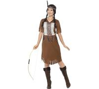 Smiffy's Costume Native American Inspired Warrior Princess – Dress & Headband – Brown L (UK 16)