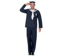 Smiffys Naval Seaman, Blue Includes Hat, Top and Trousers, 1940's Wartime Fancy Dress, 1940s Dress Up Costumes