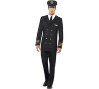 Smiffys Navy Officer Costume, Black with Jacket, Trousers, Mock Shirt & Hat, Land, Sea and Air Forces Fancy Dress, Adult Dress Up Costumes