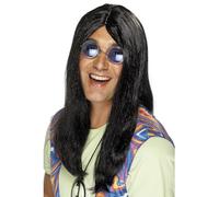 Smiffys Neil Hippy Wig with Side Parting - Black