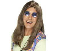 Smiffys Neil Hippy Wig, Brown with Side Parting, 1960's Groovy Fancy Dress, Adult Dress Up Wigs Halloween
