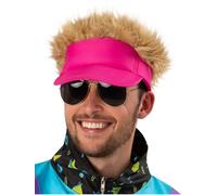 Smiffys Neon Pink Visor Hat with Hair Attached Fancy Dress Accessory for Adults Retro 80s Style Costume Cap with Blonde Spiked Wig Built In Perfect for Festivals Stag Dos and Themed Parties