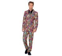 Smiffys Neon Suit, Multi-Coloured with Jacket, Trousers & Tie, Stand Out Suits Fancy Dress, 1980s Dress Up Costumes