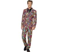Smiffys Neon Suit, Multi-Coloured with Jacket, Trousers & Tie, Stand Out Suits Fancy Dress, 1980s Dress Up Costumes