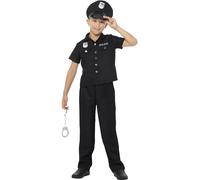 Smiffys New York Cop Costume, Black with Top, Trousers & Hat, Boys Fancy Dress, Cops and Robbers Dress Up Costumes