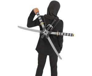 Smiffys Ninja Assassin Back Pack with 2 Swords 72cm, 2 Daggers & Star, Boys Fancy Dress, Child Dress Up Accessories