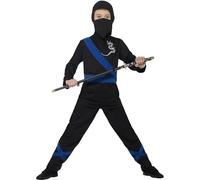 Kids Boys Girls Ninja Assassin Black Blue Warrior Book Day Fancy Dress Costume