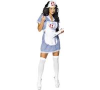 Smiffys Nurse Naughty Costume, Blue with Dress, Apron & Hat, Hospital Fancy Dress, Adult Dress Up Costumes
