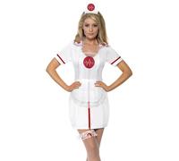 Smiffys Nurse's Set, White with Cap, Garter & Net Apron, Hospital Fancy Dress, Nurse Dress Up Accessories