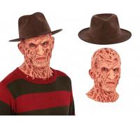 Smiffys Official Freddy Krueger Latex Mask Brown Fedora Hat Halloween Set | Official A Nightmare on Elm Street set with full head latex Freddy Krueger mask and brown fedora hat.