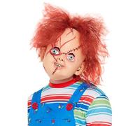 Smiffys Official Licensed Child's Play Chucky Latex Mask for Adults | Features attached red hair for an authentic horror film look at Halloween, cosplay or your next fancy dress party