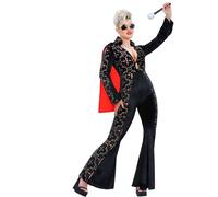 Smiffys Official Licensed Elvis Presley rhinestone costume ladies jumpsuit | Includes striking red cape for a true rock and roll entrance at hen parties and themed fancy dress events