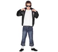 Smiffys Grease Kids T-Birds Jacket in Black, Officially Licensed, Features T-Birds Badge and Grease Logo on Front, Ideal for Matching Group Fancy Dress and Playful Music-Themed Events, World Book Day