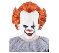 Smiffys Official Licensed IT Chapter 2 Pennywise latex mask for adults | Features integrated curly orange hair and cracked white facial detailing for a terrifyingly authentic look