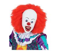Smiffys IT The Movie Pennywise Mask for Adults, Full Head Latex with Hair, White and Red, Officially Licensed, Ideal for Halloween and Matching Group Fancy Dress Events