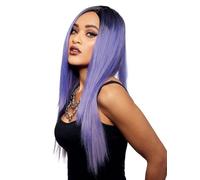 Smiffys Official Manic Panic® Amethyst Ombre™ Super Vixen™ Wig, Long Straight Wig, Heat Styleable with Adjustable Cap, in Purple Ombre Shades and Realistic Root Effect. Pre-styled Wig