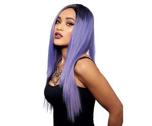 Smiffys Official Manic Panic® Amethyst Ombre™ Super Vixen™ Wig, Long Straight Wig, Heat Styleable with Adjustable Cap, in Purple Ombre Shades and Realistic Root Effect. Pre-styled Wig, World Book Day