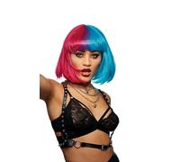 Smiffys Official Manic Panic® Blue Valentine™ Glam Doll™ Wig, Bob Style, Heat Styleable Wig with Adjustable Cap in Pink & Blue Half & Half Style with Fringe. Pre-styled wig