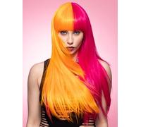 Smiffys Official Manic Panic® Candy Pop™ Downtown Diva™ Wig, Long Straight Wig, Heat Styleable Wig with Adjustable Cap, Orange & Pink Ombre Colours & Curved Fringe