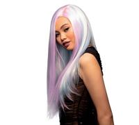Smiffys Official Manic Panic® Creamtone Dreams™ Super Vixen™ Wig, Long Straight, Heat Styleable with Adjustable Cap, in Pastel Rainbow Tones with Side Parting. Adds a splash of colour to your style
