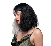 Smiffys Official Manic Panic® Dark Side Of The Moon™ Trash Goddess™ Wig, Midlength Wavy Wig, Heat Styleable with Adjustable Cap, Black & White Half & Half Style. A chic, pre-styled wig