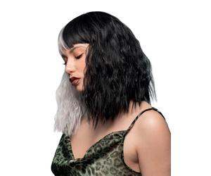 Smiffys Official Manic Panic® Dark Side Of The Moon™ Trash Goddess™ Wig, Midlength Wavy Wig, Heat Styleable with Adjustable Cap, Black & White Half & Half Style. A chic, pre-styled wig