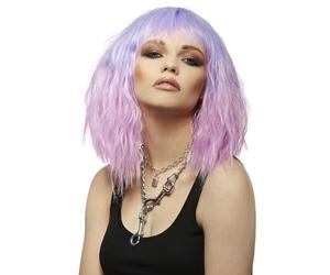 Smiffys Official Manic Panic® Fleurs du Mal™ Trash Goddess™ Wig, Midlength Wavy Wig, Heat Styleable with Adjustable Cap, in Purple & Pink Ombre Colours with Crimped Style. Unleash your inner goddess