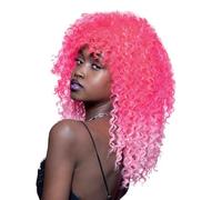 Smiffys Official Manic Panic® Pink Passion™ Ombre Curl Girl™ Wig, Midlength Tight Curls Wig, Heat Styleable with Adjustable Cap in Pink Ombre Colours. Flowing Curls for a captivating appearance