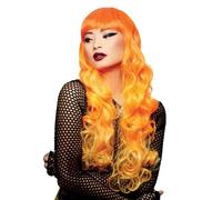 Smiffys Official Manic Panic® Psychedelic Sunrise™ Siren™ Wig, Long Curled Ends Wig, Heat Styleable with Adjustable Cap in Orange Ombre Colours. Flowing Curls for an iconic fashion statement
