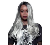 Smiffys Official Manic Panic® She Wolf™ Queen Bitch™ Wig, Long Drop Curls Wig, Heat Styleable with Adjustable Cap in Grey Ombre Colours & Flowing Curls. A show-stopping look for any event