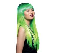 Smiffys Official Manic Panic® Sunshine Super Lizard™ Downtown Diva™ Wig, Long Straight Wig, Heat Styleable with Adjustable Cap in Green Ombre Colours. Curved Fringe for a unique, bold style