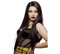 Smiffys Official Manic Panic® Vampire’s Kiss™ Super Vixen™ Wig, Long Straight Wig, Heat Styleable with Adjustable Cap in Black & Red Ombre Colours. Side Parting adds a dramatic touch